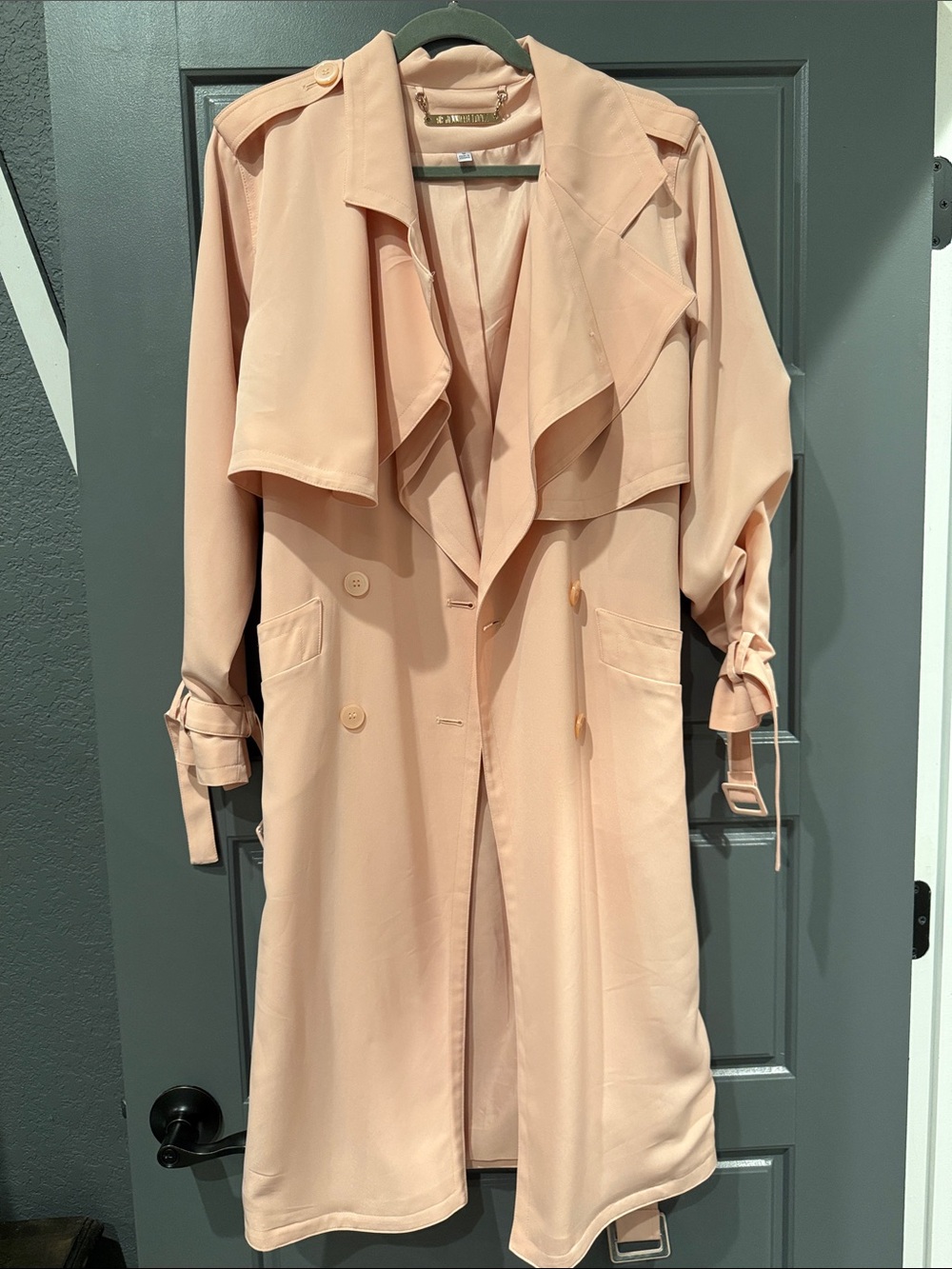 Jennifer Lopez Peach Double-Breasted Trench Coat